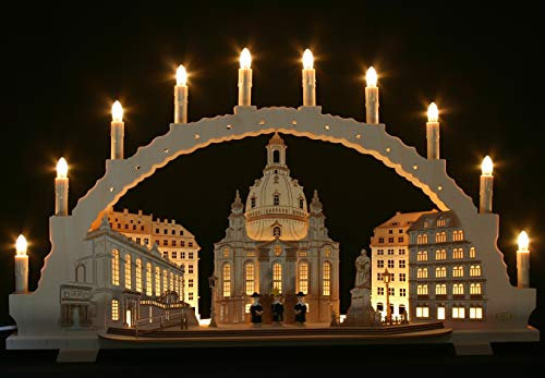 Großer Schwibbogen 70cm, Frauenkirche Dresden, LED- Innenbeleuchtung, 10 Kerzen, Handarbeit Erzgebirge