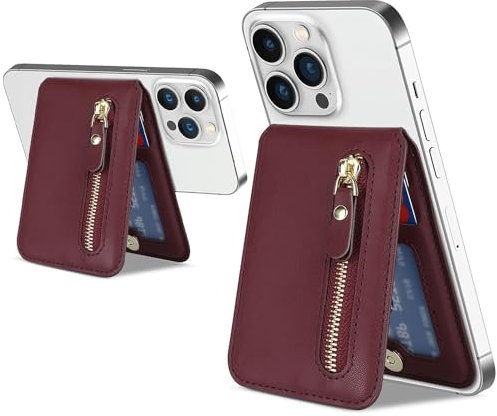 ELTEKER MagSafe Wallet pour iPhone - Portefeuille magnétique - Porte-cartes pour téléphone portable, rouge bordeaux