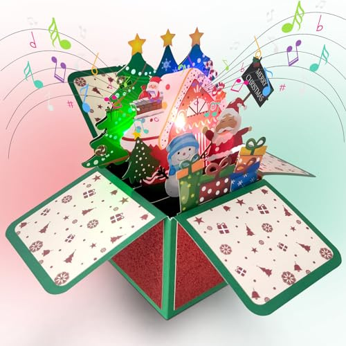 Weihnachtsmann - Tarjetas de Navidad 3D emergentes con luz y música, tarjeta de felicitación 3D de Papá Noel con sobre, tarjetas de Navidad para familiares, esposas, maridos y madres
