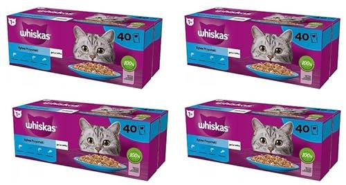 Whiskas Adult 1+ Hochwertiges Nassfutter für ausgewachsene Katzen Fisch-Auswahl in Gelee 4-er Pack 160 Portionsbeutel (160x85g)