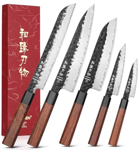 HEZHEN Messerset Profi Küchenmesser Kochmesser Set, Hartstahl Ultra Scharfes Messer Set Chefmesser, Achteckiger Griff aus Rotholz
