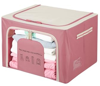 KASANOVA Boîte de rangement 50 x 40 x 33 cm double charnière et inscription mauve