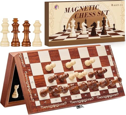 Chess Set, Wooden Magnetic Chess Board Set, Travel Chess Set, Folding Chessboard with Chess Pieces and Storage Slots, Traditional Chess Board Games for Adults and Kids, 29x29cm