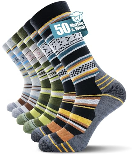 TANSTC Calcetines Térmicos de Senderismo para Hombre, Acolchados de Lana Merina, Transpirables para Correr, Ciclismo e Invierno, 3 Pares, Multicolor (Mix), Talla L