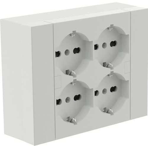 Electraline 22016 Multipresa da parete Quadra 4 Posti Universali, con scatola di supporto per installazioni superficiali, compatibile con tutte le scatole da incasso 3 posti (muratura o cartongesso)