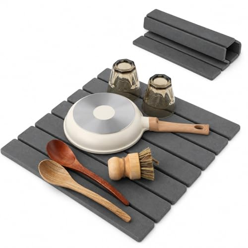 Volminex Alfombrilla Escurreplatos de Diatomita, Absorbente Alfombra Escurreplatos, Alfombrilla Fregadero Cocina Plegable, Alfombrilla de Barro de Diatomeas para Secar Platos (Gris Oscuro, 60 x 40 cm)