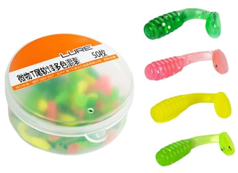 FOLODA 50Pcs Soft Fishing Lures 1.5cm Artificial Baits Small Paddle Tail Swimbaits T Tail Fishing Lure For Trout Swim Baits