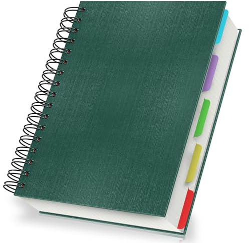 Yarotm Block A5 Cuadriculado - Cuaderno a5 Tapa Dura Verde Oscuro 21x14cm - 100g/m² Cuadrícula 5mm Papel Libreta Espiral con Separadores - 120 Hojas Notebook para Apuntes, Regalo