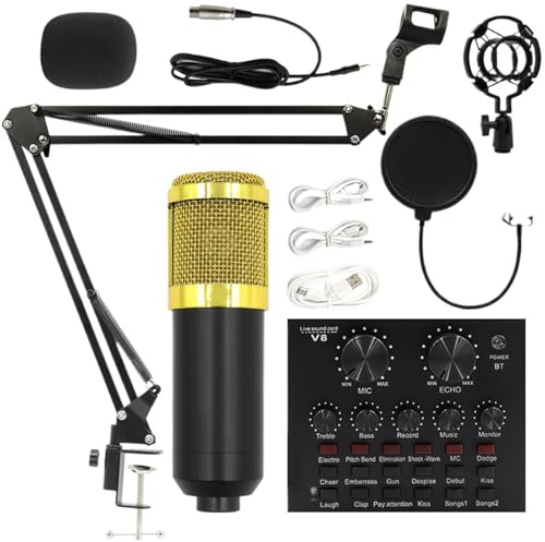 Professionellt streamingkit – Plug and Play-mikrofonset för inspelning | Abs-kropp med svarta guldfärger, justerbart stativ och tillbehör, användarvänlig design, podcast studioinnehåll