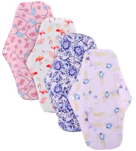 Ipetboom Compresas Menstruales de Tela Reutilizables 4 Piezas Carbón de Bambú Absorbentes Transpirables para Uso Diario Cómoda Protección Femenina