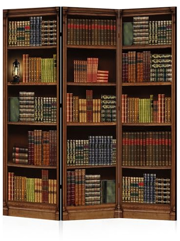 LUMASOUL Paravent Einseitig Bibliothekswand - 3 Teilig - Paravent Raumteiler Innen - Raumteiler mit Retro Bibliotheksmotiv - 135x172cm