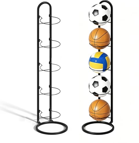 TXZRWH Soporte para Pelotas de 5 Niveles de Acero al Carbono, Soporte de Pared para Voleibol, Fútbol, Baloncesto, Almacenamiento de Bolas de Garaje, 115,5 x 23,7 cm, Color Negro