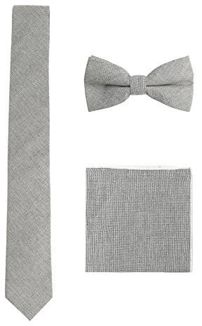 WANYING Herren Baumwolle 6cm Schmale Krawatte & Gebundene Fliege & Einstecktuch 3 in 1 Sets Trendmode Casual - Grau