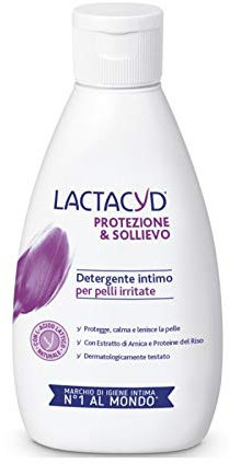 Lactacyd Protezione & Sollievo, gel Detergente Intimo per Pelli Irritate, Allevia Bruciore e Prurito, Senza Sapone, con Arnica e Proteine del Riso, 300 Ml