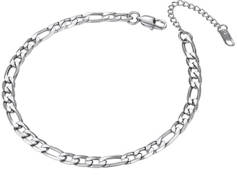 Richsteel Pulseras para Tobillo para Mujeres Hombres, Tobilleras de Cadenas Cubanas/Italianas/Espigas 21cm/23cm Largo +5cm Extensión, Joyero Incluido