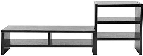 Skrivbordsstativ i trä, 2 nivåer, laptopskrivbord med 3 lagerhyllor, PC-skärmhöjare, skrivarstativ, TV-skärmhöjare, skrivbordsförvaring, organisering