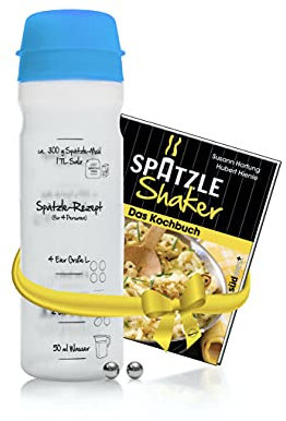 Set für Spätzle: Spätzle-Shaker (BLAU) für 4 Portionen Spätzle (875ml) Das patentierte Original Made in Germany + Kochbuch