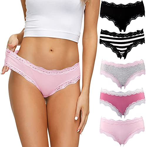 COMSOFT sous-vêtements en Coton Femme Culottes Dentelle Douce Culotte Hipster Multicolore