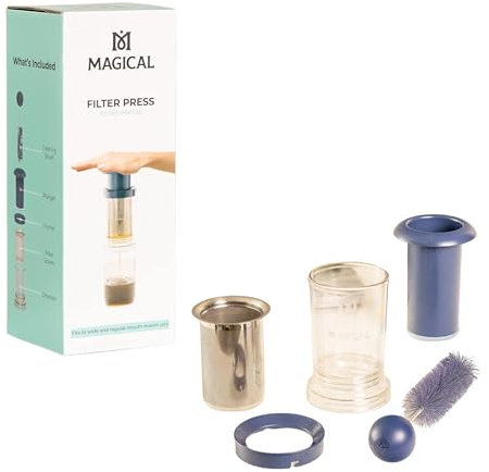 Magical Butter Filter Press Strainer Kit for Infusions - Mess-Free System Fits Any Mason Jars Includes Cleaning Brush, Filter Mesh, Plunger - for Butter, Oil, Tea, Coffee, Tincture