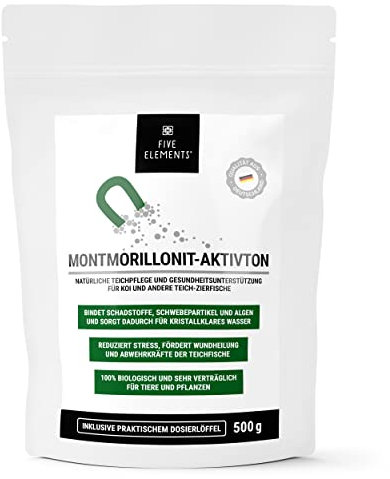 FIVE ELEMENTS Anti- Schwebealgen Aktivton | natürliche Teich-Klärung | Gesundheits-Unterstützung für Koi | pH Stabilisation | Montmorillonit | 0,5 kg