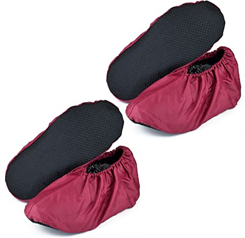 MELTU 2 Pairs Reusable Shoe Covers, Non-Slip Washable Overshoes, Waterproof Boot Covers, Dustproof Overshoes for Household (Red 2Pairs)