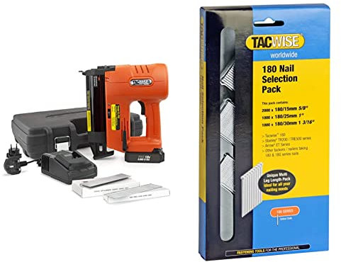 Tacwise 1506 Ranger EL-PRO, 18V Cordless 2-in-1 Staple/Nail Gun with 18V Battery, Orange & 0205 Selection Pack of Type 180/15-30 mm Galvanised 18G Brad Nails, Pack of 4,000