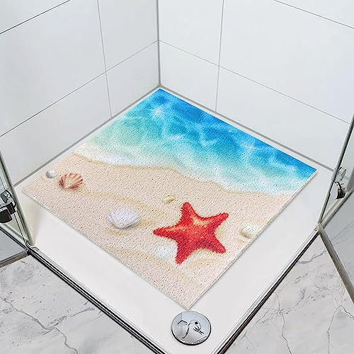 ZOKBOM Tapis de douche carré antidérapant, 60 x 60 cm, tapis de bain en luffa anti-moisissure pour douche intérieure, tapis de bain doux et confortable avec drainage, séchage rapide et découpable