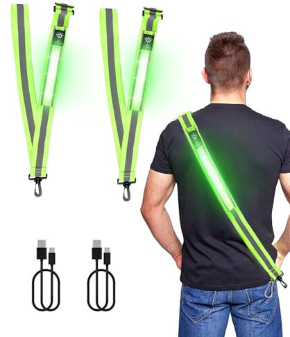 Lauflicht mit Reflektoren,Lauflicht Joggen mit Reflektoren Gürtel,LED Lauflampe USB Aufladbar Verstellbar Nacht Sicherheitslicht Laufgürtel für Nächtliche Hundespaziergänge,Walking,Laufen (2 Stück)