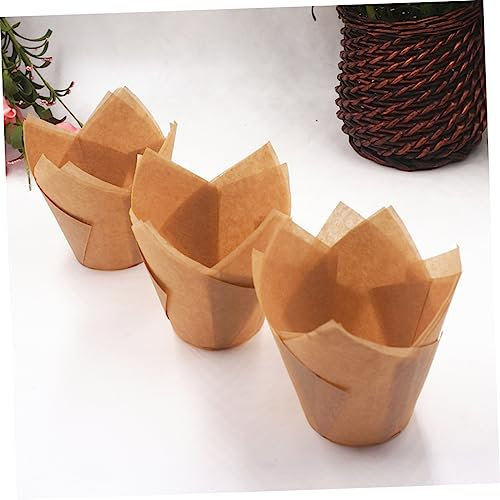 NAMOARLY 50pièces Tulip Cupcake Wrappers Papier Doré Base Moules Caissettes Pour Muffins Et Cupcakes Accessoires Pâtisserie Pour Fêtes Anniversaires Mariages Caissettes Jetables Sulfurisées