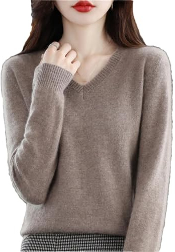 Höst vinter 100 % merinoull tröja kvinnor stickning kashmir pullover enkel V-ringning chic varma toppar