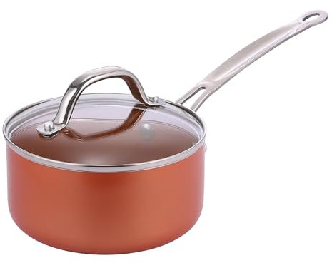 Innovacook Cacerola de cerámica de cobre de 16 cm, sartén de larga duración, utensilios de cocina innovadores, sartén de revestimiento de doble capa, apta para todas las cocinas, estilo cobre, color