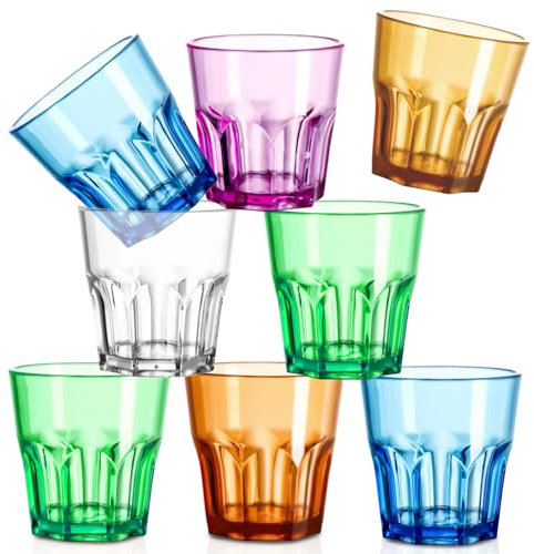 WIYETY 8 Pièce Verres à Boire 6 Couleurs Verres Réutilisables Acrylique Lave-vaisselle Multicolore Gobelets Empilables Verres à Jus et Soda Tumbler Verre Couleur pour Camping Restaurant
