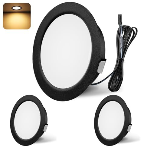 YindaLux Einbaustrahler LED 12V 3000K Warmweiß LED Spot Dimmbar 3W Einbauspots 55-58mm lochmass Einbauleuchten für Wohnwagen Küche Kleiderschrank Aluminium Schwarz 3er Set