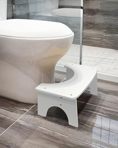 RayLove Tabouretz De Toilettez en Bambou,39 * 22 * 16.5CM Toilette Bois,Tabouret de Toilette Ergonomique avec Tapis Antidérapant (Blanc)