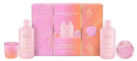 Baylis & Harding Jojoba, Vanilla & Almond Oil Gift Wrapped Candlelit Gift Set - Vegan Friendly (Pack of 1)