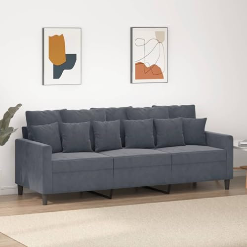 Homgoday 3-sitsig soffa, soffa, modern gästsoffa, relaxsoffa, loungesoffa, relaxsoffa, bäddsoffa, dubbelsoffa, sittmöbler, soffa för vardagsrum, sovrum, mörkgrå, 180 cm sammet