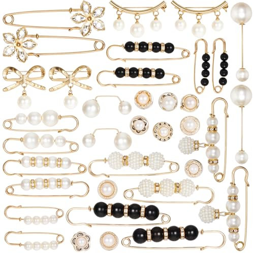 Ouligay Lot de 36 épingles à nourrice décoratives en perles synthétiques pour femme, épingles à chapeau avec perles blanches, épingles décoratives pour femme, pull, écharpe, col, manteau