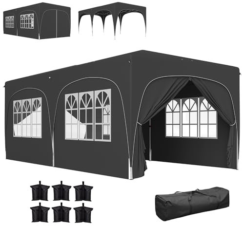 Outsunny Carpa Plegable Gazabo 3x6 m con Paneles Laterales UPF50+ Cenador Pabellón de Jardín con Altura Ajustable y Bolsa de Transporte para Camping Fiestas Patio Terraza Gris Oscuro