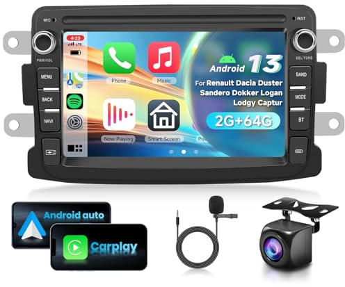 2G&64G VECHTEL 7 tum Bilradio för Renault Dacia Duster Sandero Dokker Logan Lodgy Captur med trådlös Android Auto Carplay, FM Bluetooth/RDS/Radio Wi-FI-navigering/AHD backkamera/CANBUS
