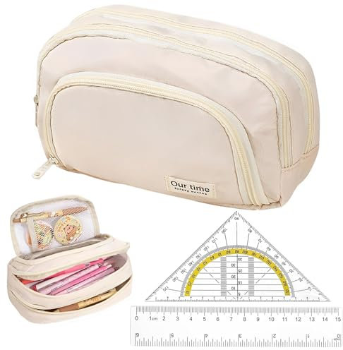 AHEJIOO Federmäppchen Mäppchen, Federmäppchen Mädchen, mit 3 Fächer Federtasche große Kapazität Federmappe, Federmappe Mädchen, 21 cm x 7 cm x 13 cm, Mit Lineal Und Geodreieck, Für Schule Und Büro