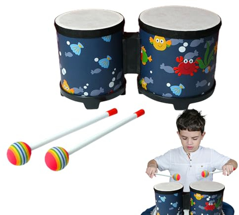 Bongo Drum - Tamburo a mano in legno professionale con teste a due tonalità, Percussione di musica classica | Drums carini per adulti e strumento folk compatto con batteristi, giocattolo prati