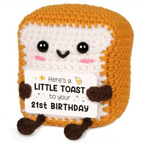 Glydein A Little Toast to Your 21st Birthday - Mini Handmade Crochet Toast Gifts for 21st birthday female Male, Funny 21st Birthday Gifts for Her Him Daughter Son Sister Friend, Adult Handmade Crochet