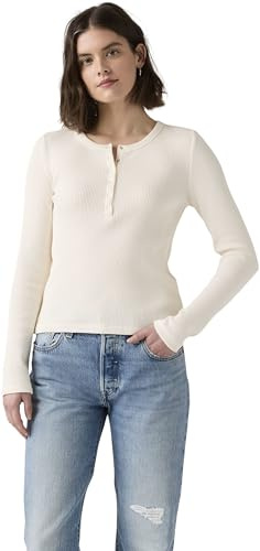 Levi's Donna Maglietta a Maniche Lunghe Dry Goods Henley Waffle Parzialmente Elasticizzata, Slim Fit, Bianco Sporco (Gardenia), L