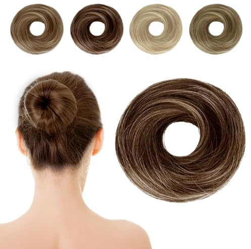 Messy Hair Bun Scrunchie, Curly Hair Bun Extensions for Women, Synthetic Messy Bun Hair Piece, Elastic Updo Bun Accessories, Fake Bun Hairpieces (Medium Brown)