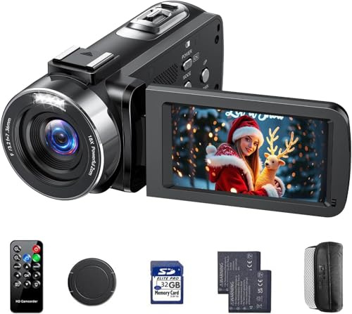 4K Video Camera Camcorder 42MP, 3.0 270° Rotation Screen, 18X Digital Zoom YouTube Vlogging Camera with 2 Batteries, Remote Control, Webcam, 32G SD Card & Lens Cap
