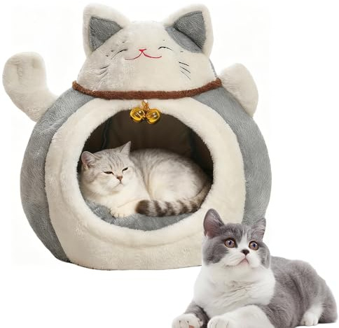 KBIBCK Cuccia per Gatti da Interno, Casetta per Gatti da Interno con Cuscino Lavabile, Tenda per Gattini Adatta ad Animali Domestici Piccoli e Medi, Casa Morbida e Calda per Interni, 36 x 36 x 44 cm