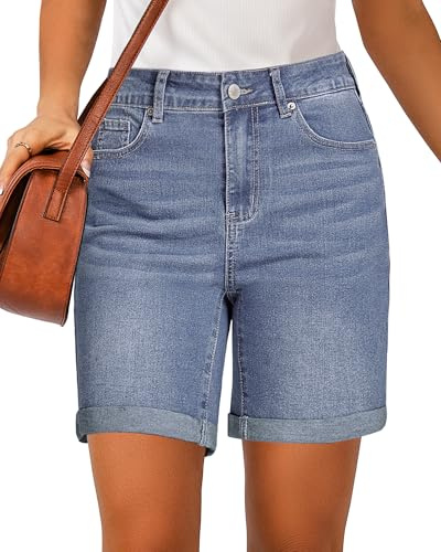 Roskiky Womens Black Shorts Jeans Shorts for Women UK Stretchy Denim Ladies Casual 7 Inch Inseam Bay Blue XL