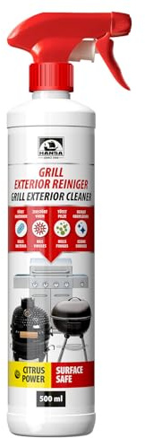 HANSA Detergente esterno per barbecue – Citrus-Power per superfici esterne in acciaio inox ed esterno di barbecue a gas, griglia a carbonella, griglia elettrica, affumicatore, barbecue a sfera e