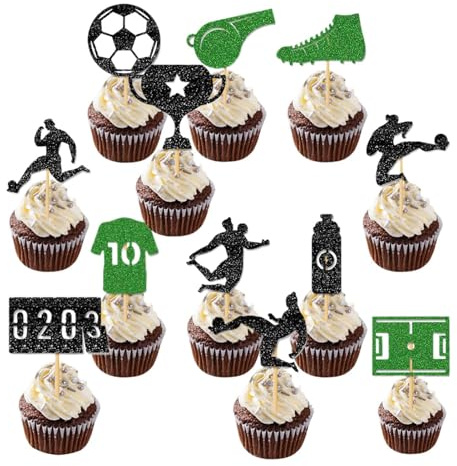Football Cake Decorations - 2D Skewers - Pack of 12 Food Cupcake Skewers for Birthday Parties Events Games Home School Pastry Men Children Fans