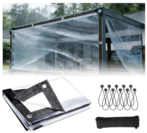 12x16 FT Clear Plastic Tarps - Heavy Duty Waterproof with Eyelets,Rainproof Tarp Plant Cover Tarpaulin Outdoor Transparent Cover,for Greenhouse Ground Covers Chicken Coop